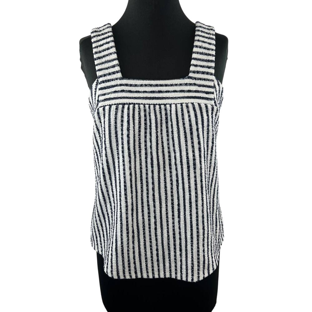 LUCKY BRAND White Black Striped Square Neck Sleeveless Tank Top Size M Medium